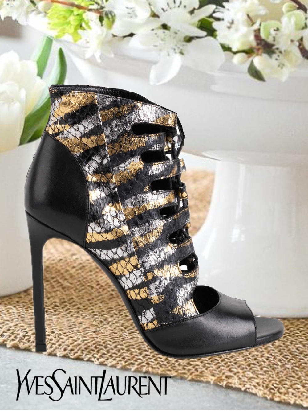 AUTHENTIC YSL CUTOUT LACE UP HEELS